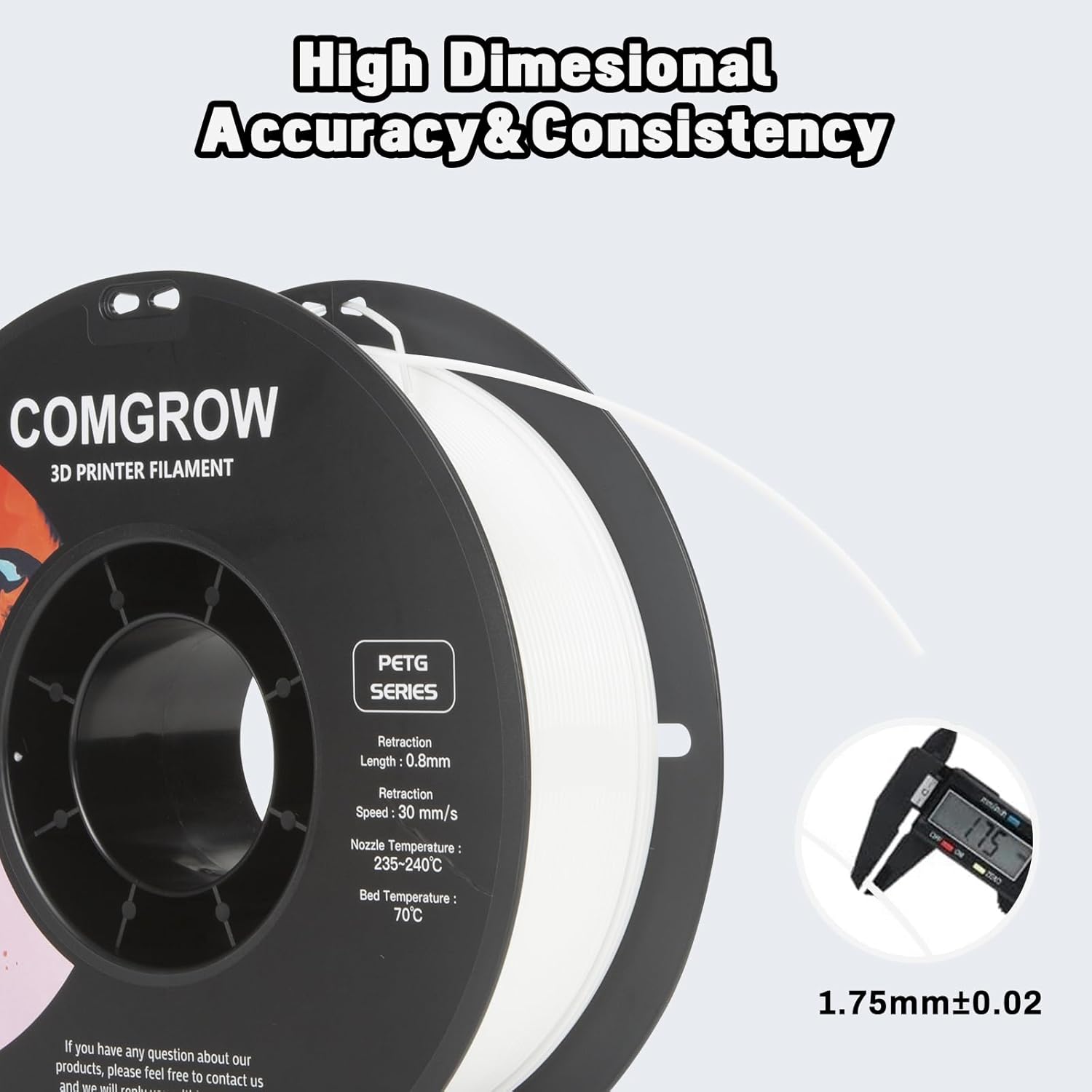 Comgrow PETG 3D Printer Filament 1.75mm, High Precision and Tough 3D Printer Filament 2kg (4.4LBS) Fit Most 3D Printers White+Grey and PLA 3D Printer Filament Macaron