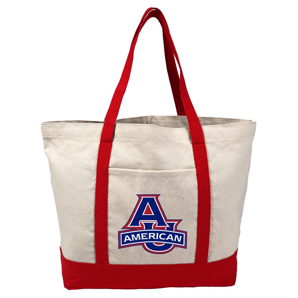 Campus Lab Collegiate Primary Logo Canvas Tote Bag With External Pocket, Reusable Shoulder Bag for Shopping, Beach