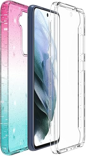 Miniatura 7 de Funda compatible con Samsung Galaxy S21 FE con purpurina de cuerpo completo con protector de pantalla integrado, resistente de doble capa a prueba