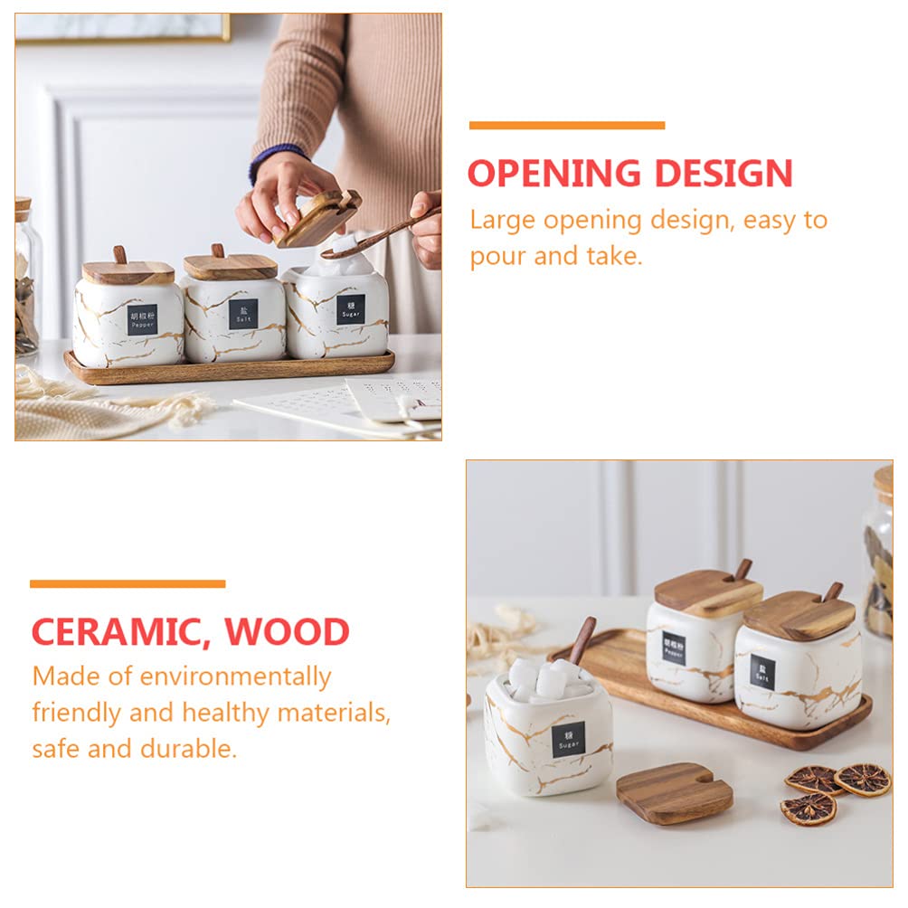 1 Set Barattoli per condimenti Portaspezie Contenitore per condimenti in Ceramica Rack Portaspezie Contenitore con Coperchio a Cucchiaio Vassoio per Cucina tè caffè Zucc