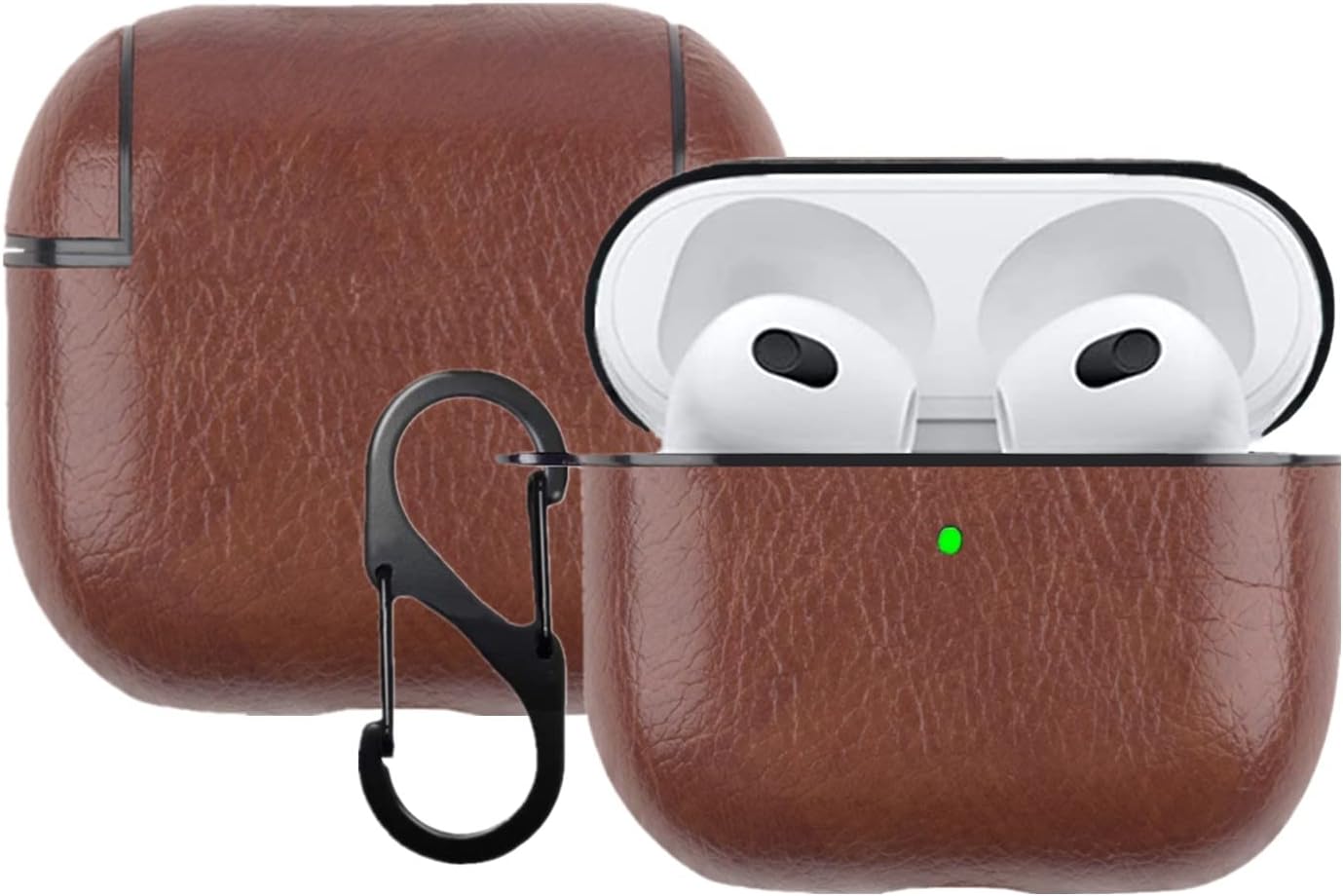 2021 Leather Case Compatible with AirPods 3rd Generation, Fully-Wrapped Portable Shockproof Leather Cover with Keychain Apple Airpods 3 Charging Case for Women Men [Front LED Visible] (Coffee)