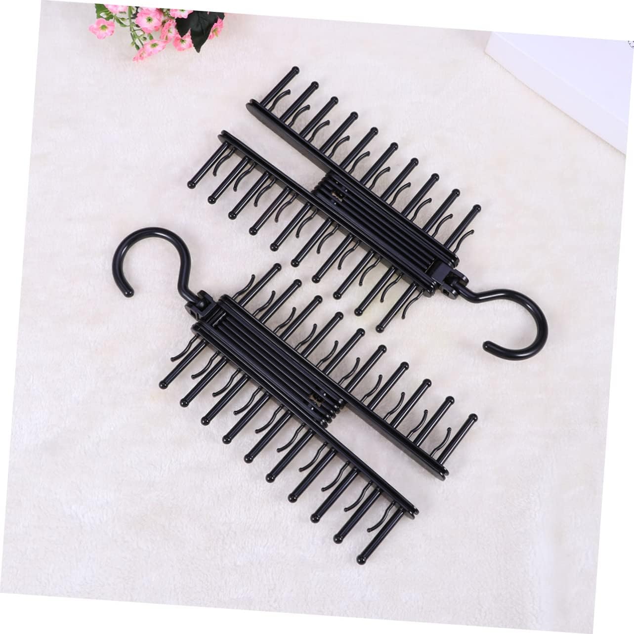 GLEAVI 3pcs Multifunctional Tie Hanger Rack Double-Sided Space Saving Organizer for Ties Belts and Scarves Sturdy Black Hooks for Closet Storage