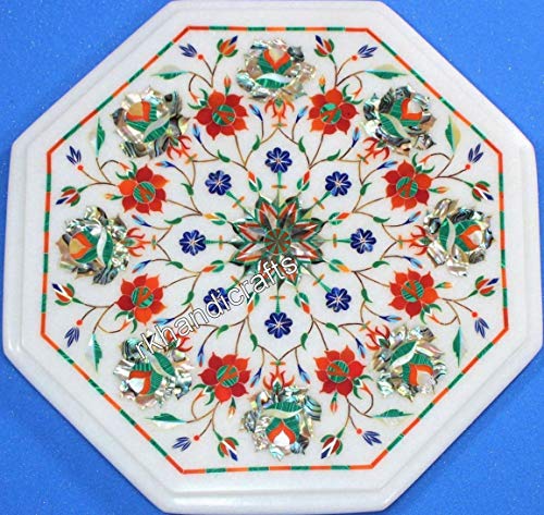 13 x 13 Inches Octagonal Marble Bed Side Table Top Multi Gemstones Inl