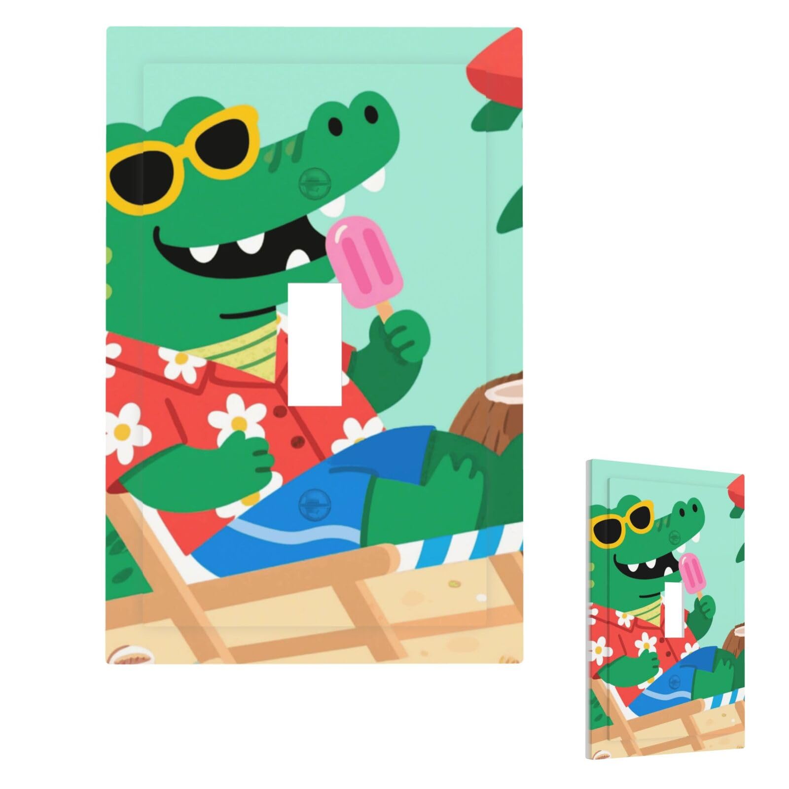 Fekiloot Single Toggle Cute Alligator Wall Plate Cover Modern Decorative 1 Gang Light Switch Cover Unbreakable Receptacle Outlet Covers For Living Room Bedroom Home Decor