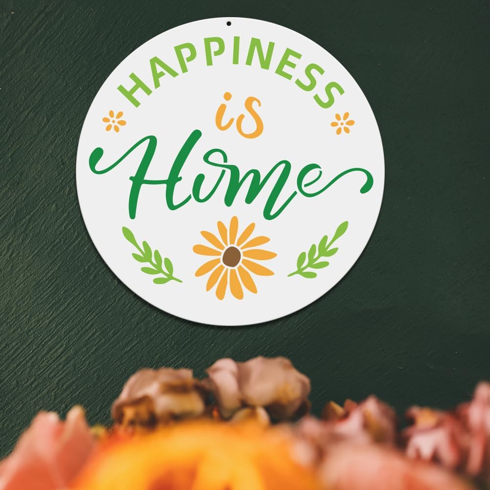 MAYJOYDIY 12pcs Welcome Stencils for Painting On Wood House 12" Round Large Reusable Welcome Letters Stencils for Wood Sign Art Templates with Paint Brush Front Door Wall Floor Decor