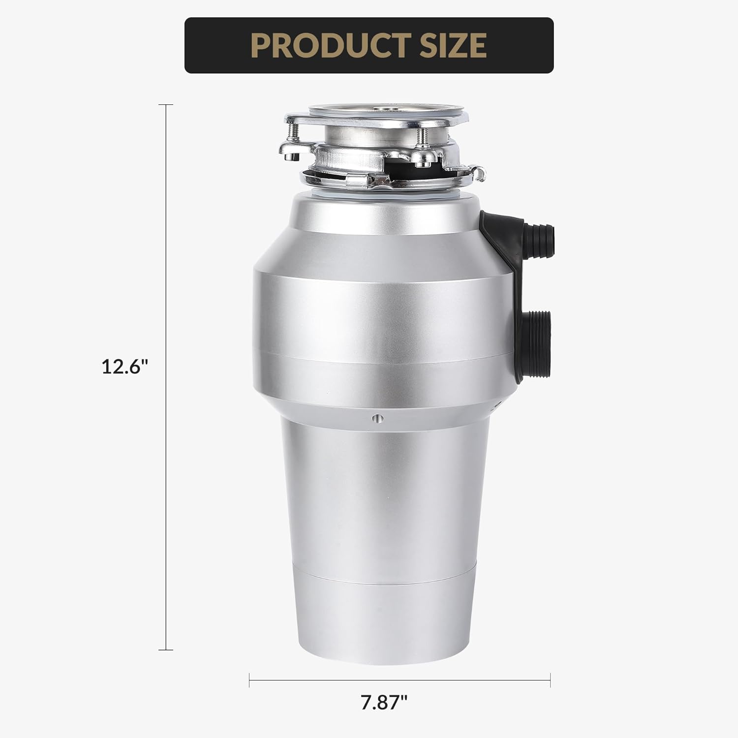Garbage Disposal 1/2 HP 380W 110V, 3500 RPM Permanent Magnet Motor, 4-Stage Grinding, Food Waste Disposer with A6 Air Switch, Mixed Fiberglass Gray Housing, US Plug 1m Cord, 3-Year Warranty,Silver