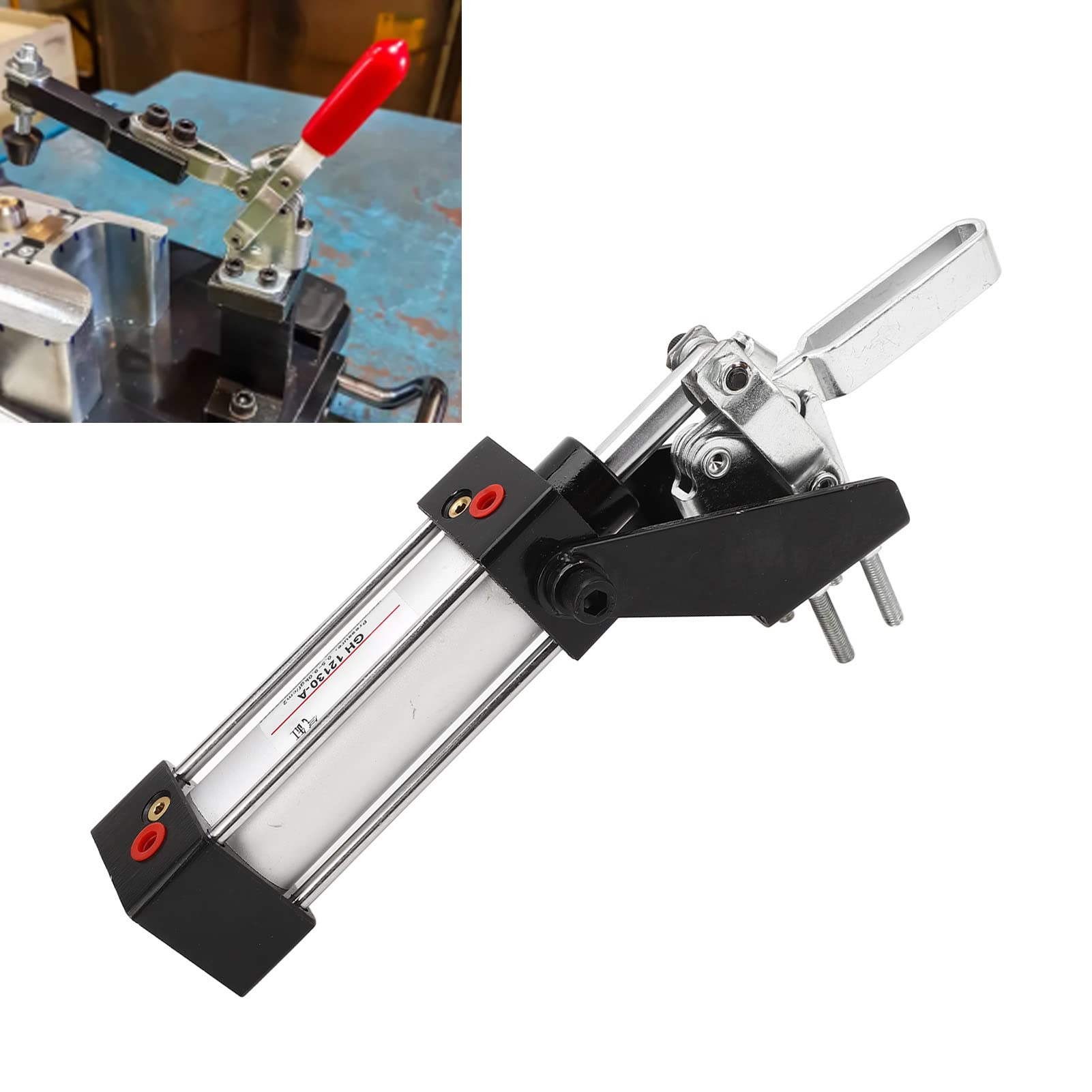 FLEXMAN Morsetto Pneumatico per Cilindro, Pinza Pneumatica con Forza di Serraggio di 227 Kg, Morsetto di Bloccaggio con Leva di Pressione per Rinforzo Piastra di Fissaggio