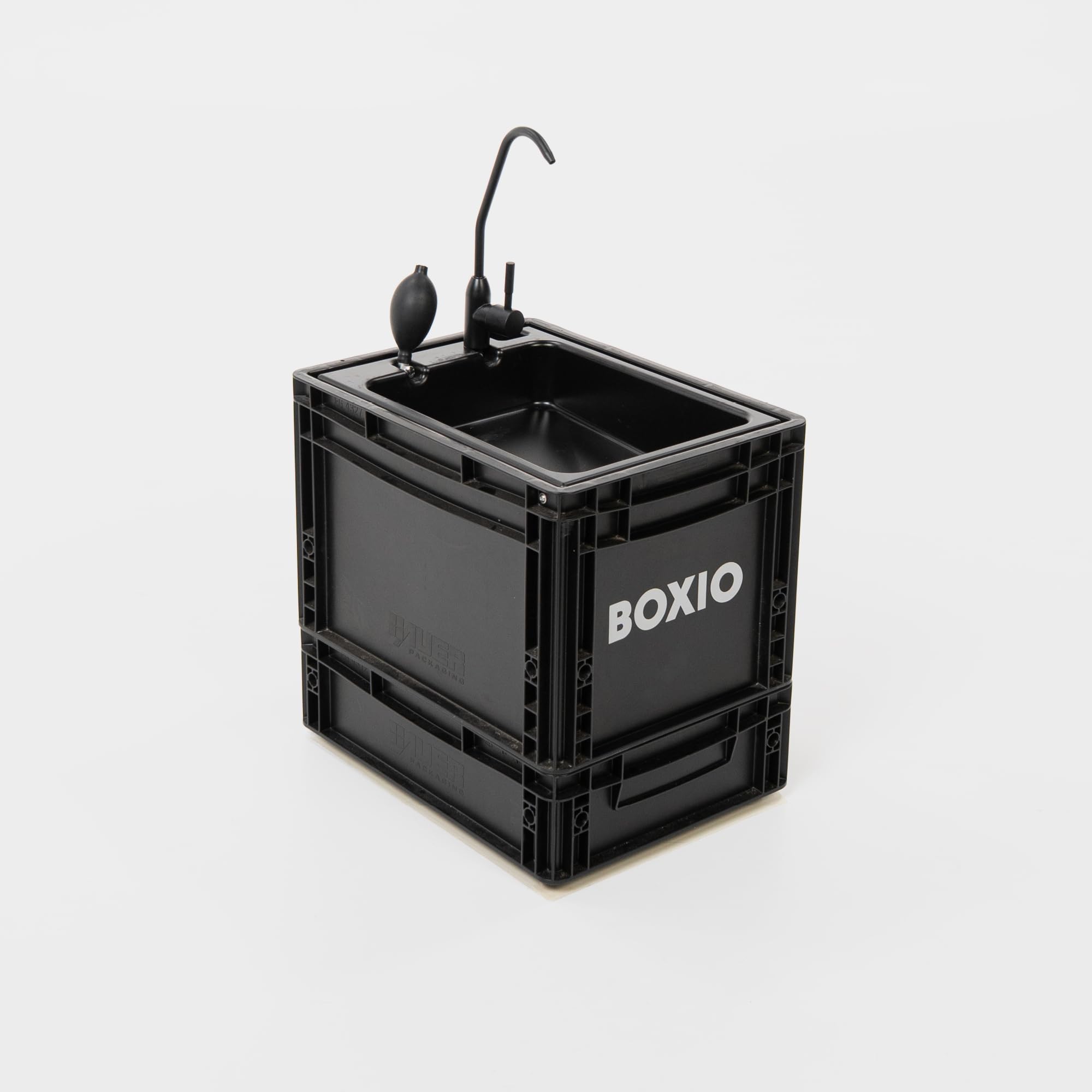 BOXIO - WASH Max+: Mobilny zlewozmywak 40 x 30 kompletny zestaw: system filtrów + prysznic kempingowy + perły czyszczące + lustro, kempingowa umywalka z pompką bez prądu, akcesoria kempingowe w