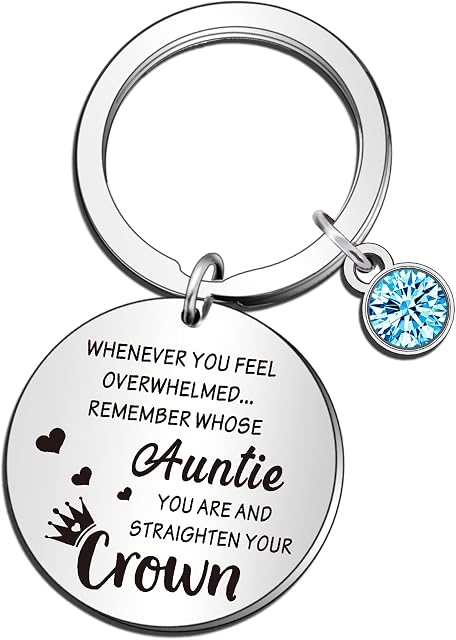 QMVMV Auntie Gifts Auntie Keyring from Niece Nephew - Inspirational Gifts for Women Auntie - Whenever You Feel Overwhelmed Remember Whose Auntie You are & Straighten Your Crown