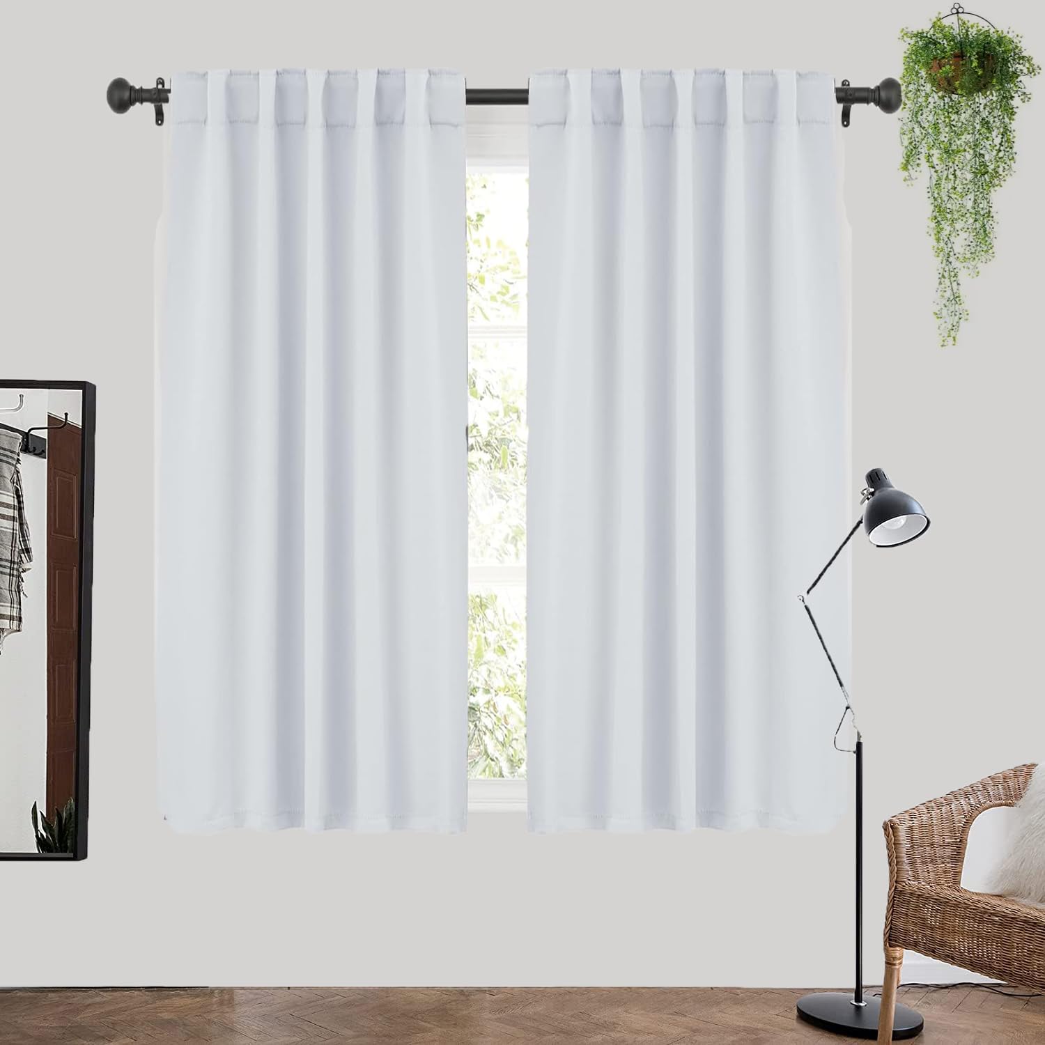ZHhan Blackout Window Curtains Thermal Rod Pocket Blackout Curtains Energy Saving for living room bedroom kitchen bathroom Wide 54" x Long 48" Greyish White 2 Panels