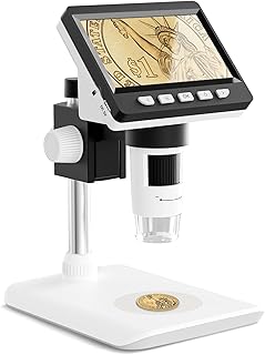 CIMELR LCD Digital Microscope, USB Microscope with 8 Adjustable LED Lights for Adults Kids - Compatible with Windows/Mac iOS，4.3 inch Coin Microscope 50X-1000X Magnification（Not included 32GB TF Card）
