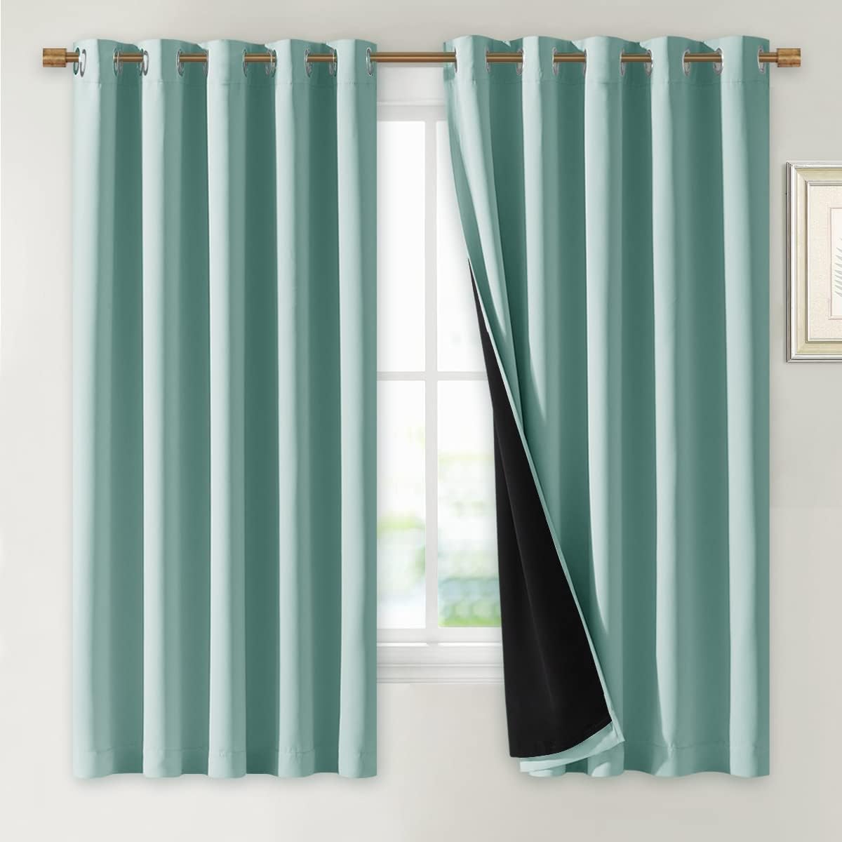 NICETOWN Aqua Blue Blackout Curtains 2 Panels 70x63