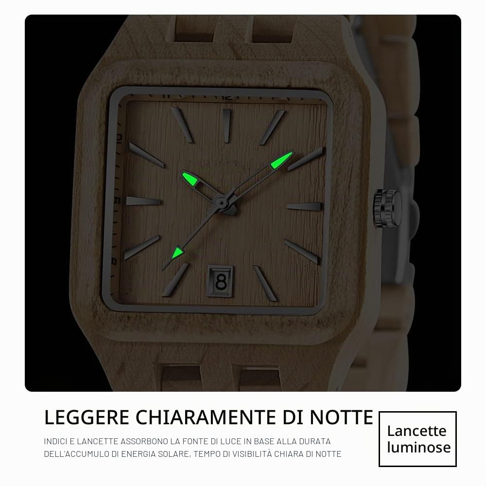 Tiong Orologio da uomo in legno di bambù Invertito Geometrico Orologio analogico al quarzo per uomini Orologi in legno fatti a mano, Wq1008-marrone chiaro, Retrò