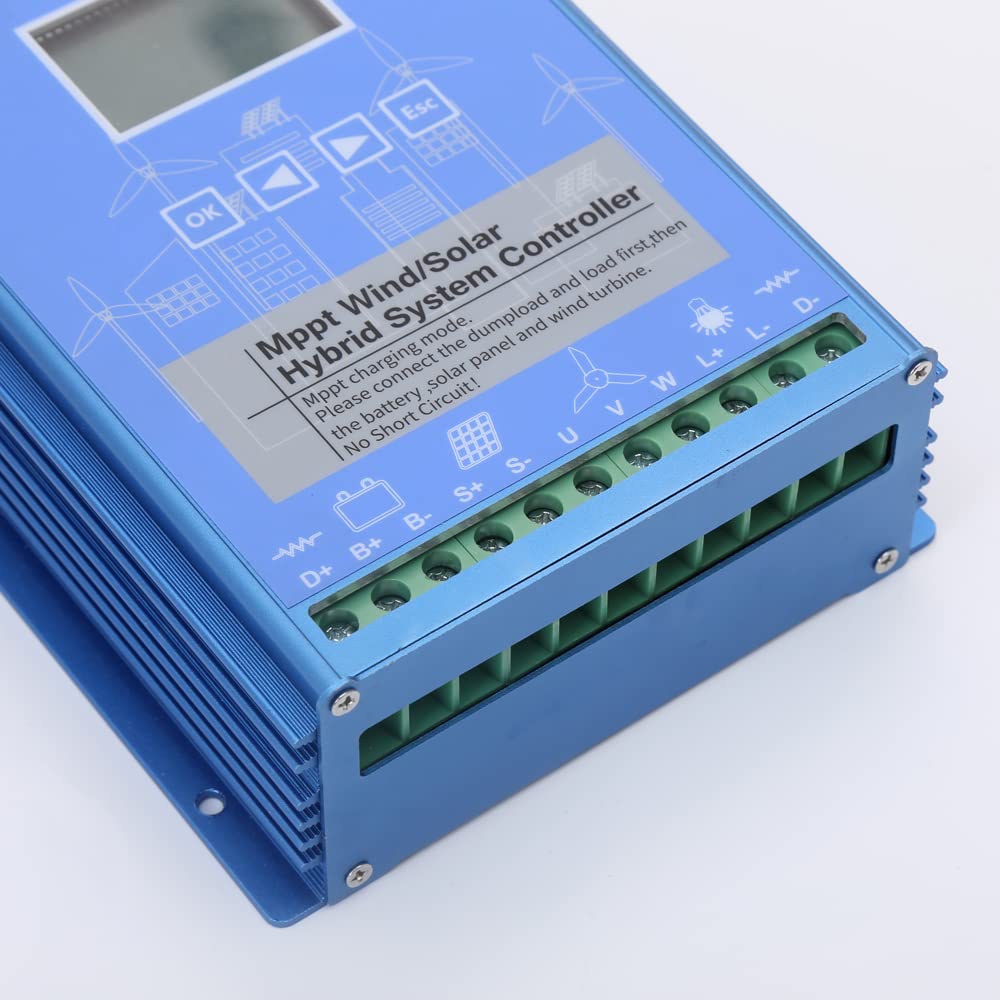 2000 W Wind Solar Hybrid MPPT Boost controlador de carga 1000 W panel solar 1000 W turbina eólica 24 V 48 V regulador de batería viento sistema de recarga solar controlador con pantalla LCD y carga de