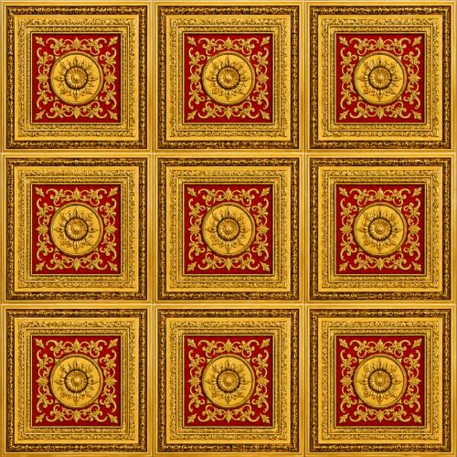 Image of SATYAM KRAFT 9 Piece Ganpati Bappa Backdrop Wall Panels (9 pcs Set) | 30 x 30 CM Each Panel | 90 x 90 CM DIY Mandap Background | 9 Panels | Includes Double-Sided Tape (Red)