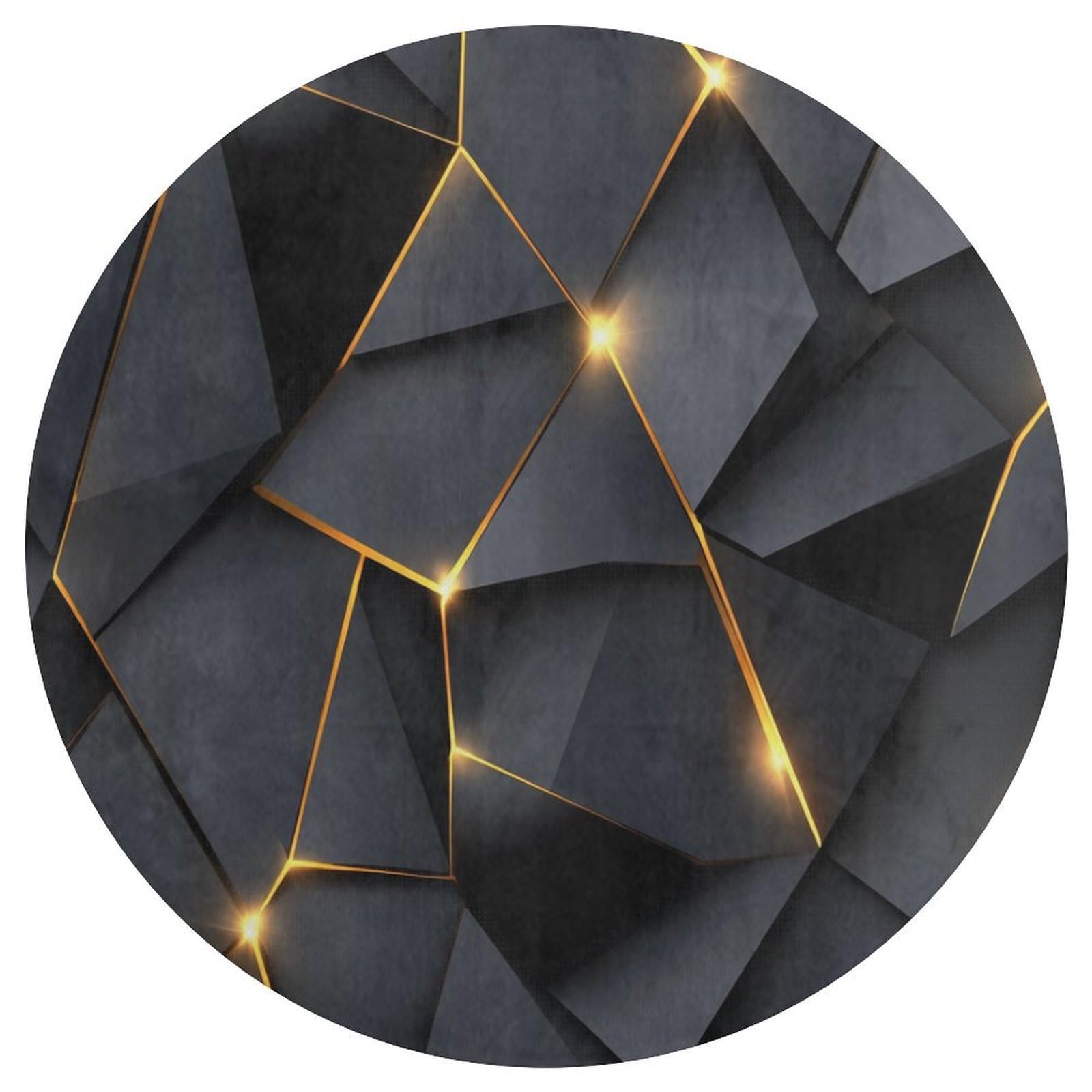 Grand tapis rond moderne gris foncé 90 cm avec élégantes lignes dorées