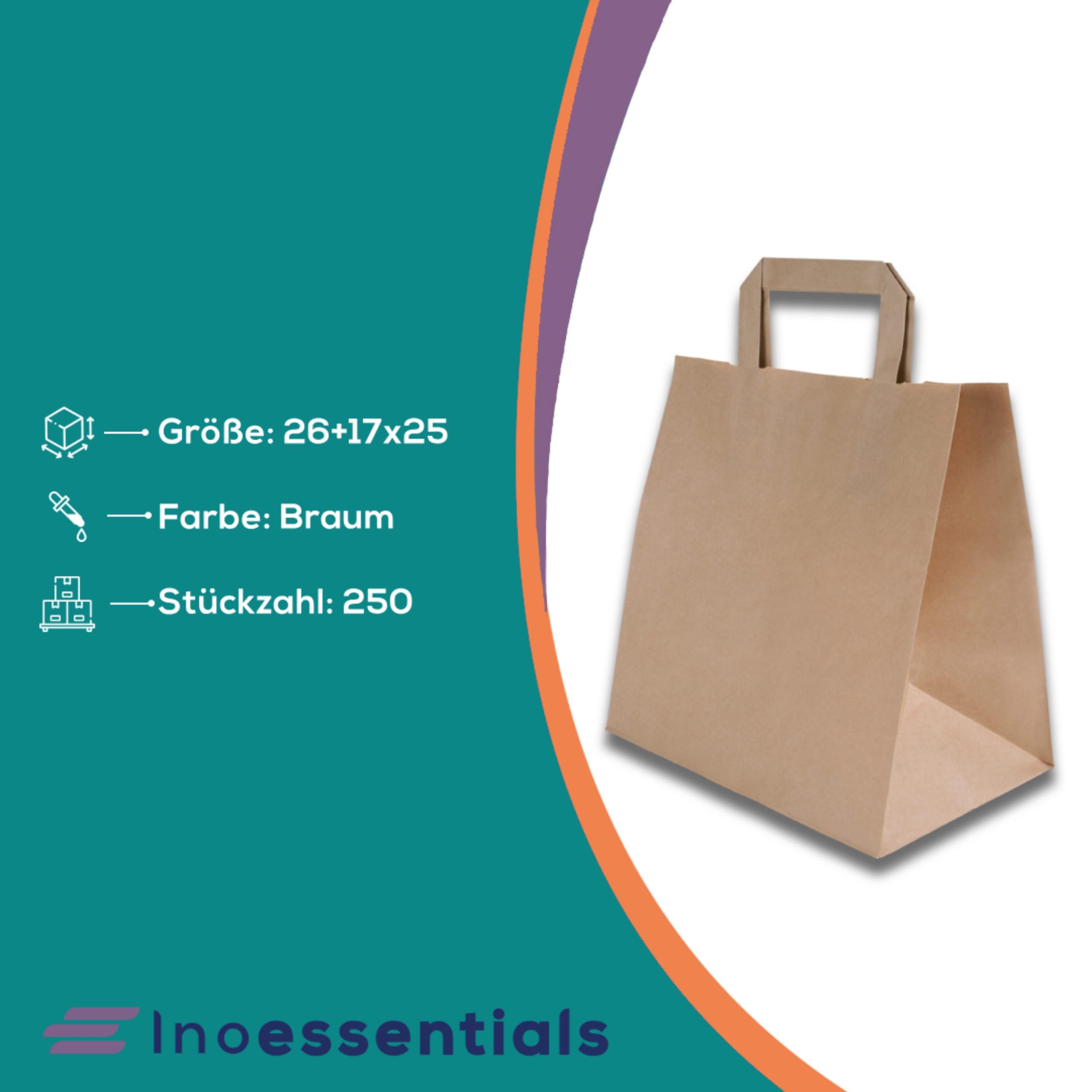 Inoverse 250 Borse in Carta Kraft con Manici, 26x17x25 cm Sacchetti Regalo Marroni