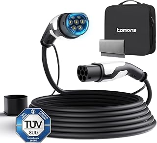 tomons Typ 2 Ladekabel, 22KW 5M 32A 3-Phasig,Elektroauto Typ 2 für EV/PHEV, Typ 2 auf Typ 2 EV mit Tragetasche und Mikrofasertuch für Model S/3/X/Y, ID.3, ID.4