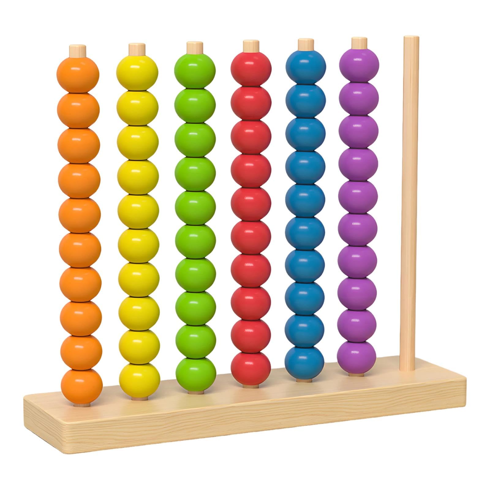 Fenteer Wooden Color Sorting Stacking Toys - Counting Game with Beads, Montessori Educational Learning Toy for Toddlers, Wooden Stacking Beads, Preschool Math Activity for Boys Girls, M