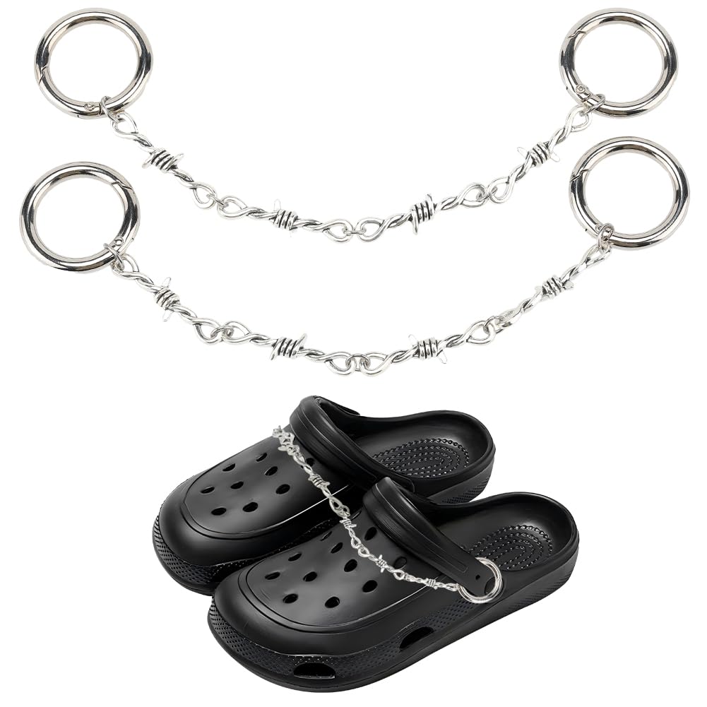 SOFPLATE 2Pcs Metal Shoe Chains Shoelace Charms Chain Spikes Punk Rivet Cone Sandals Decoration Detachable Alloy Shoe Buckle with Spring Gate Ring for