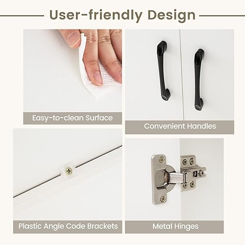 Miniatura 7 de Giantex Gabinete de almacenamiento de 47 pulgadas, estantería con 2 puertas, 5 estantes abiertos, patas de metal y kits antipuntas, vitrina lateral,