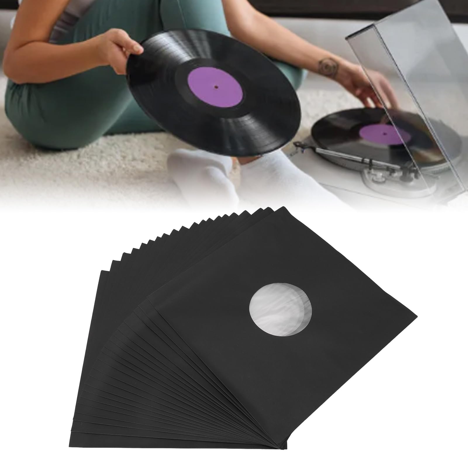 Sobres para Discos de Vinilo 33 RPM - Papel Kraft Negro Mate, 20 Unidades, Envoltorios Protectores para Almacenamiento de Vinilos, Paquete de 20 Sobres