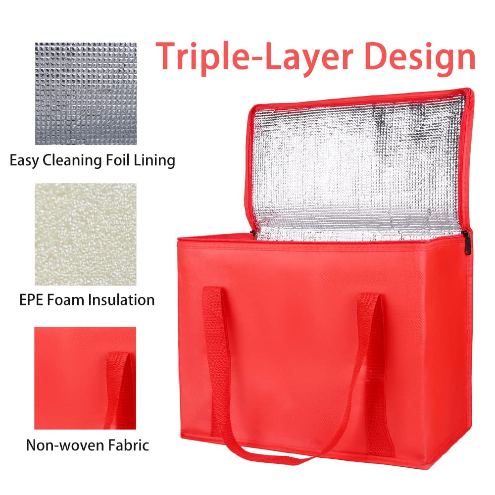 Bolsa térmica aislada para picnic, bolsas de entrega de alimentos para compras, 4 unidades, color rojo, grande