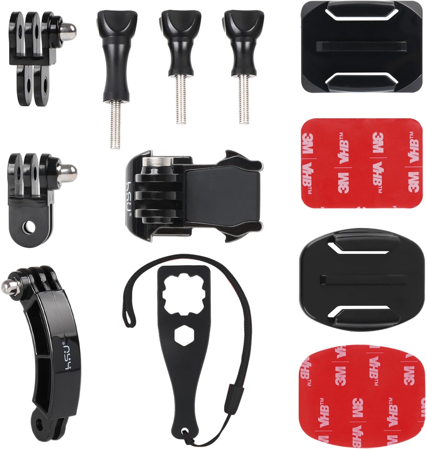 HSU Universal Rotary Extension Mount Set for GoPro AKASO Campark Osmo Action, GoPro Extension Arm with Quick Release Buckle Clip Basic Base Mount Adhesive Mount and Thumb Screw for Action Cameras