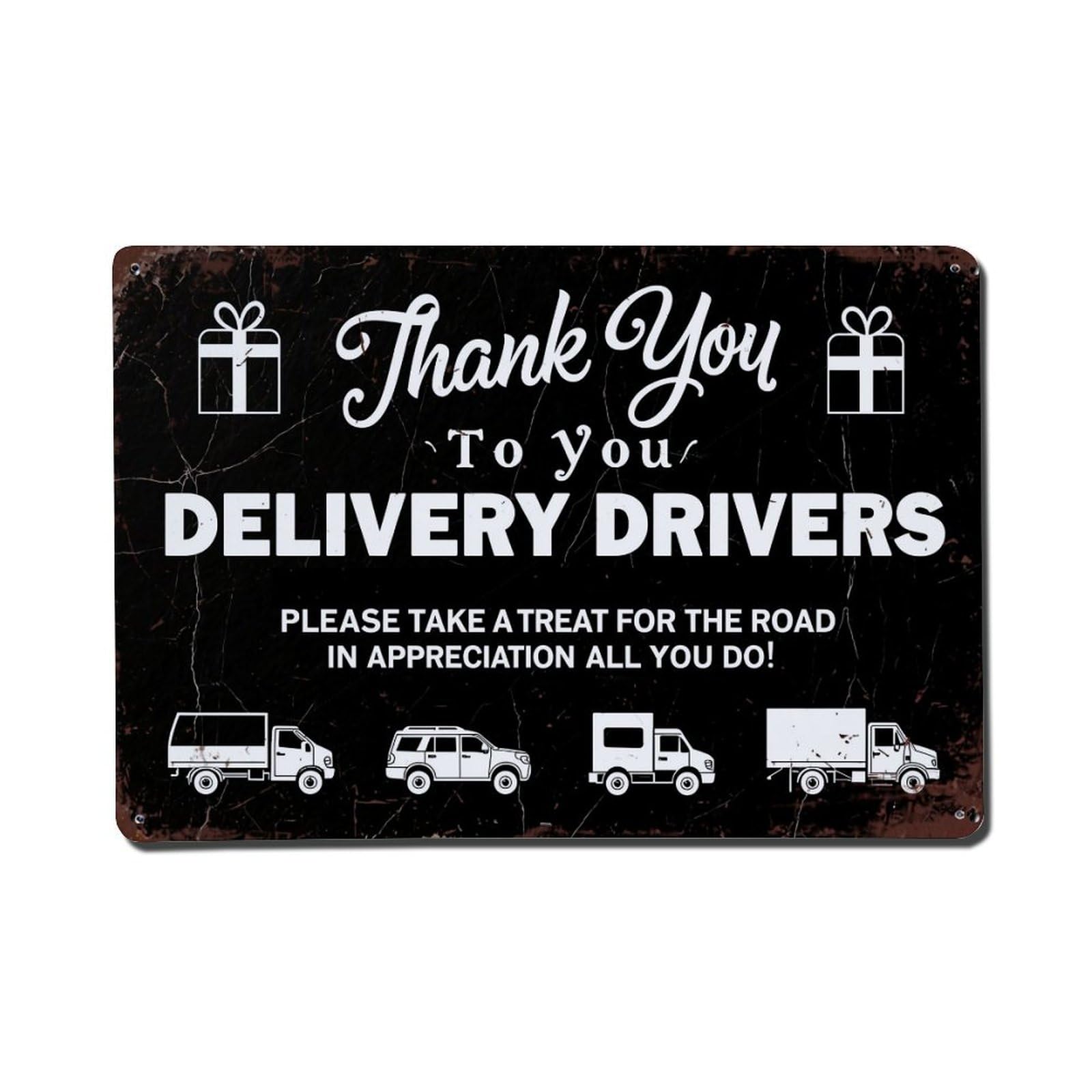Thank You Delivery Drivers Gift Retro Metal Tin Sign, Vintage Decor Art Poster for Bar, Home, Man Cave, Kitchen, Laundry Room Gift 8x12Inch