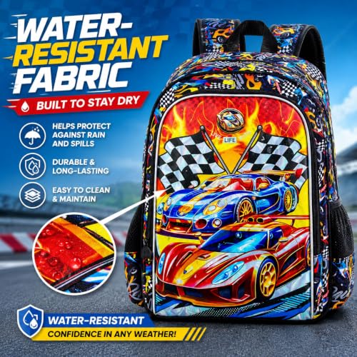 Image of HPJGD 3PCS Car Backpack for Boys, Water Resistant Kids Bookbag Set with Lunch Box, Cute School Bag for Preschool Toddler