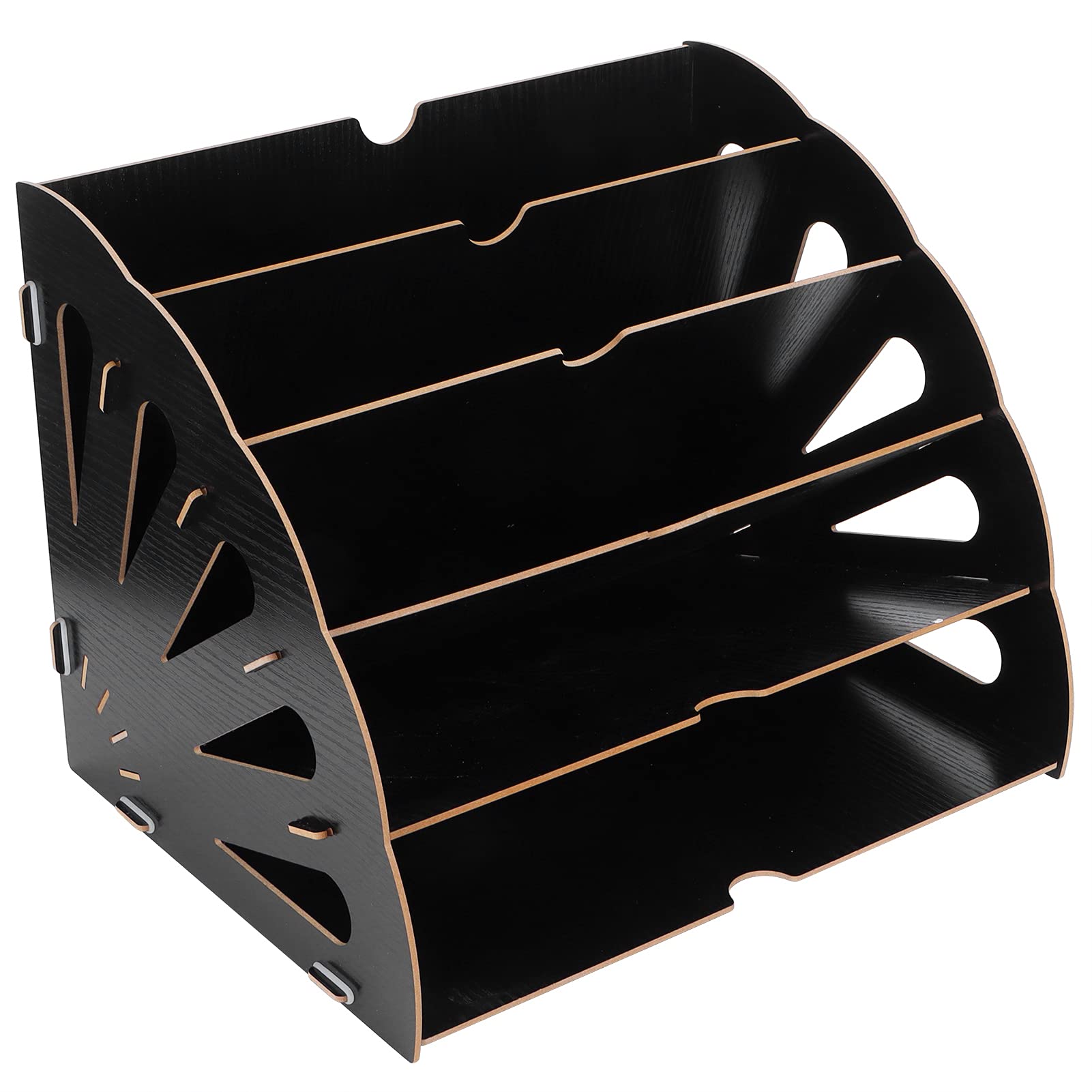 Estantería de almacenamiento de madera con múltiples compartimentos, organizador de archivos de escritorio para suministros de oficina, soporte de madera para libros y revistas con (Negra)