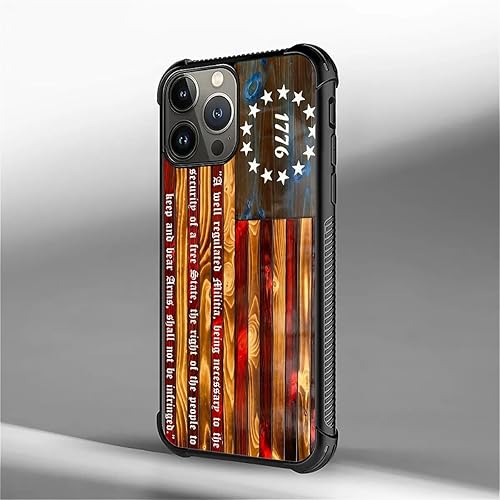 Vista 626 de Funda compatible con iPhone 13 Pro, diseño de patrón para iPhone 13 Pro, fundas para mujeres y niñas, Betsy Ross 13 estrellas de madera con bandera