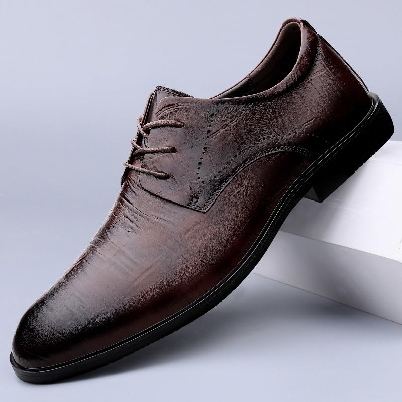 Oxford Shoes for Men Lace Up Round Burnished Toe Leather Derby Shoes Block Heel Rubber Sole Low Top Non Slip Party2