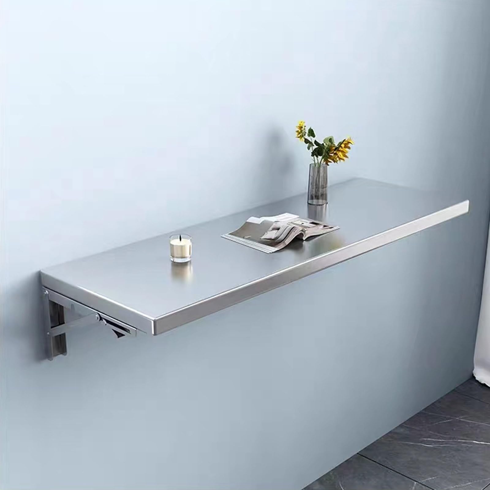304 Edelstahl Wandklapptisch, Klappbare Wandregal-Ablage aus Edelstahl – Kompakter Organizer für Badezimmer, Küche und Schrank, Platzsparend(50x40cm/19.7x15.7in)