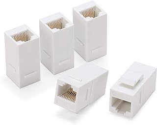 Rapink RJ45 Coupler Inline Adapter Keystone, Female to Female Network Connector 5 Pack for Ethernet Cat6/Cat5e/Cat5 Cable Extender with Gold Plated White