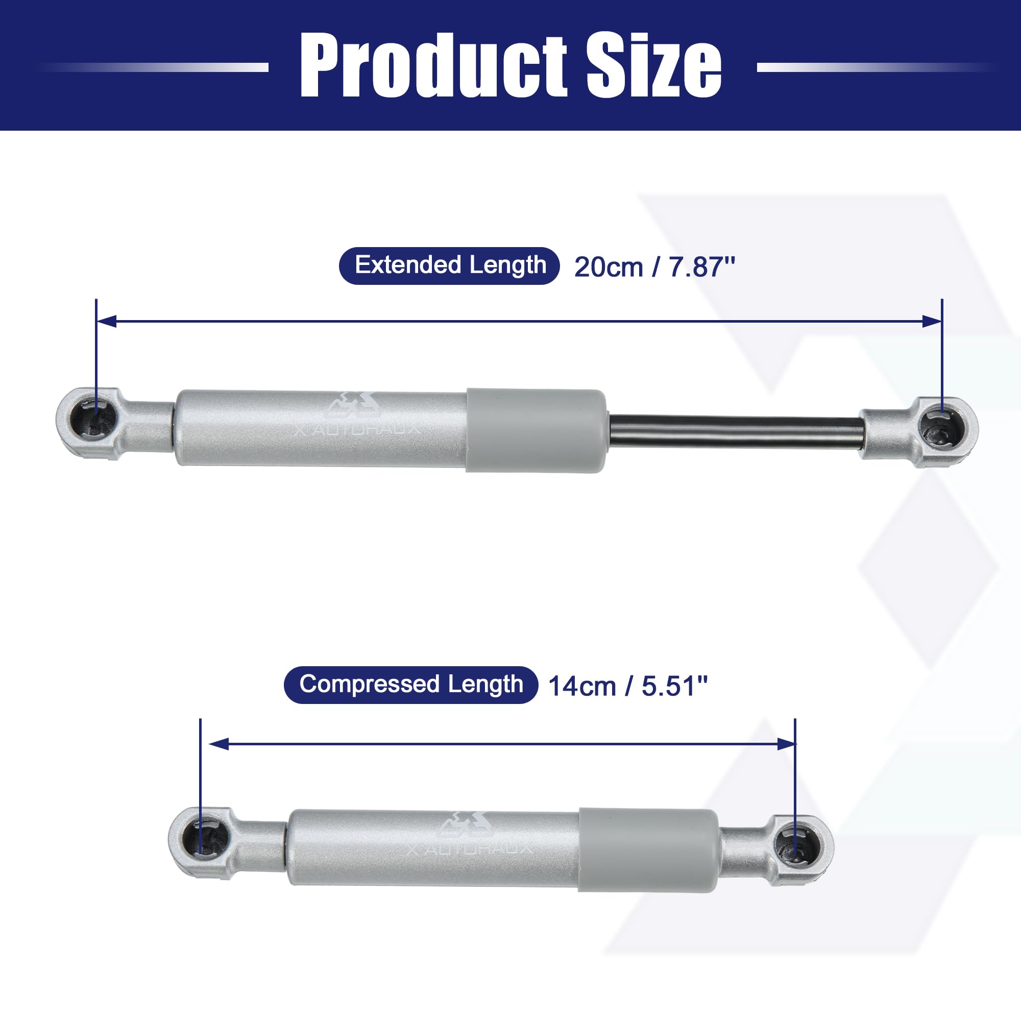 X AUTOHAUX Lot de 2 vérins à gaz de 20,3 cm - 250 N/25 kg - Supports de couvercle - Argenté