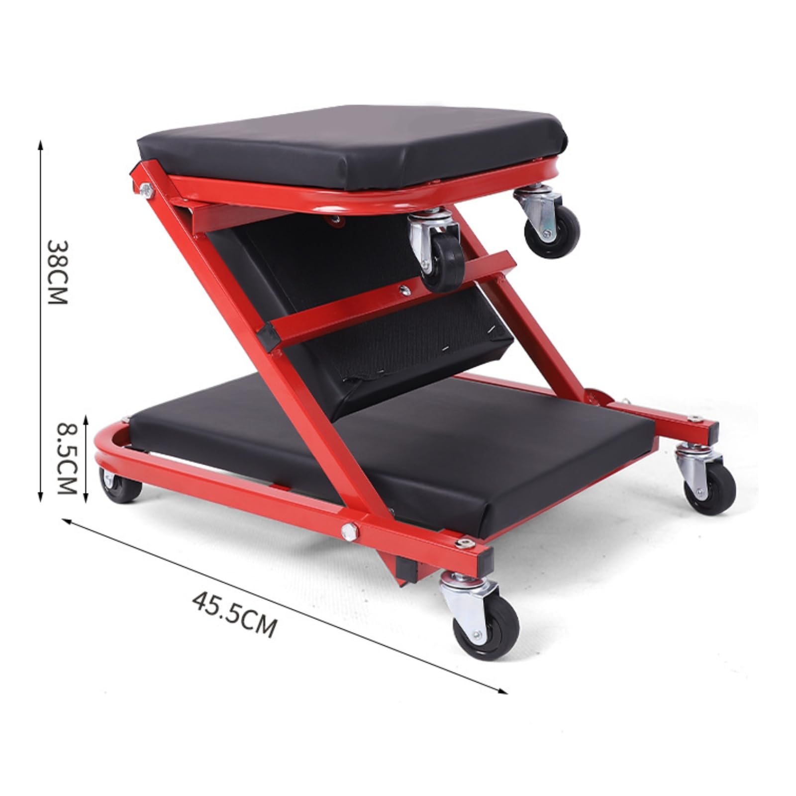 de Trabajo Plegable con Función Doble de Banco y Camilla Marco Resistente con Espuma Ruedas Direccionales y Asiento Ergonómico Adecuada para Mecánicos y Bricolaje, Negro+Rojo, 36 Pulgadas