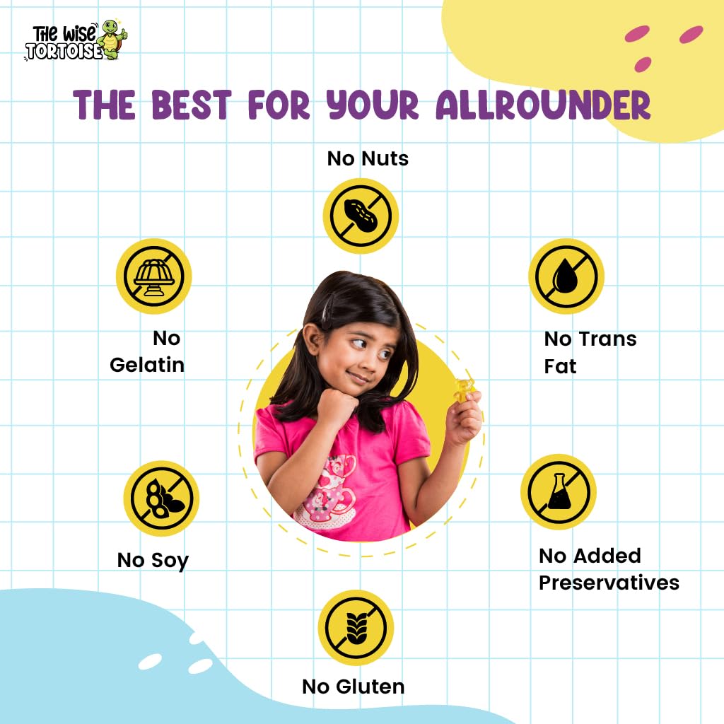 All rounder Kids Multivitamin Gumis (Age 5-15) | 1 day, immunity and brain support for gummy development. 30 gums | Natural Taste - Legendary Lemon | Wise turtle All rounder Kids Multivitamin Gumis (Age 5-15) | 1 day, immunity and brain support for gummy development. 30 gums | Natural Taste - Legendary Lemon | Wise turtle