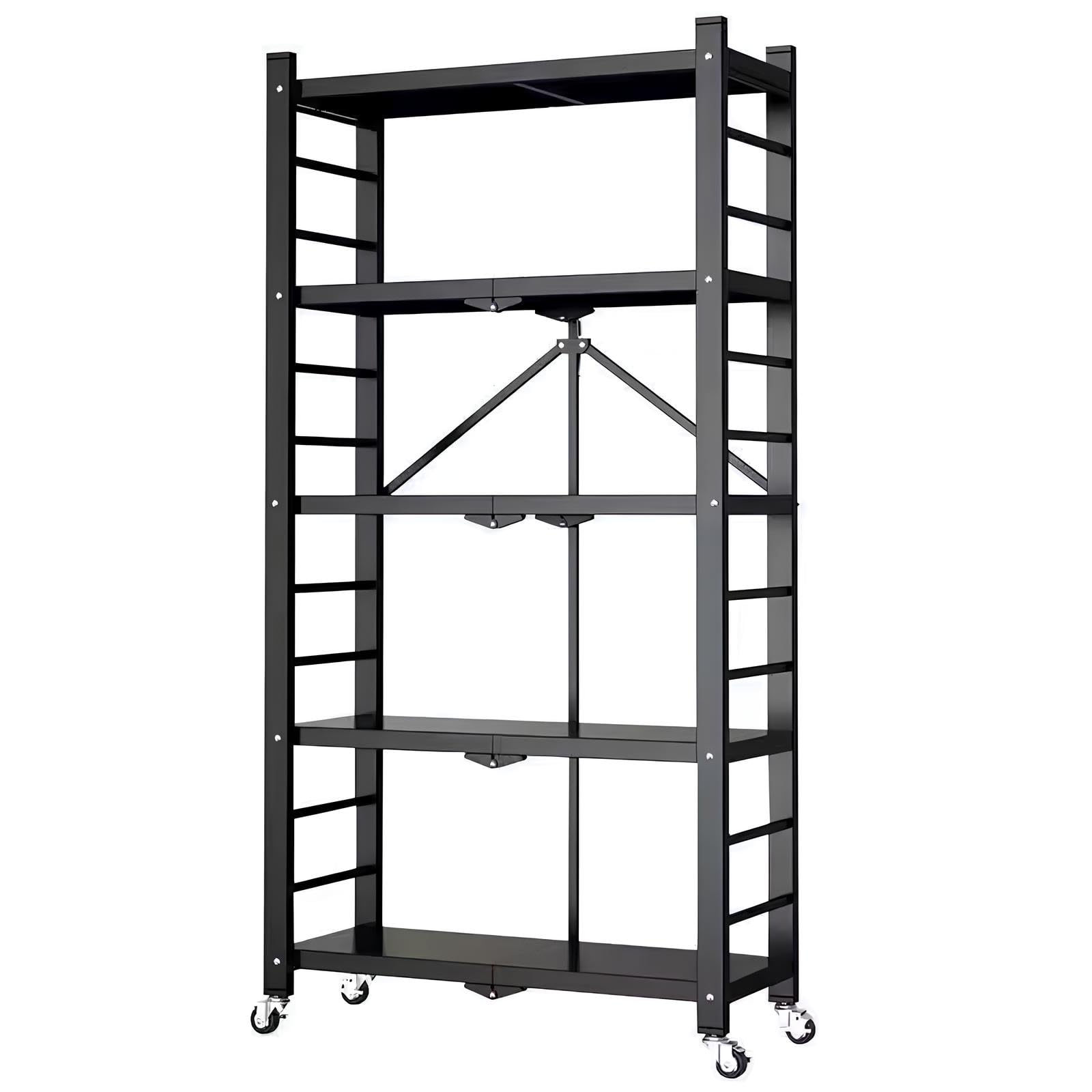 KOVEOPre-Assemled 5 Tier Heavy Duty Foldable Storage Shelf, Multipurpose Organizer for Kitchen, Garage, Living Room, Bedroom – Metal Shelves, Home Storage Rack, Easy Assembly (Black)