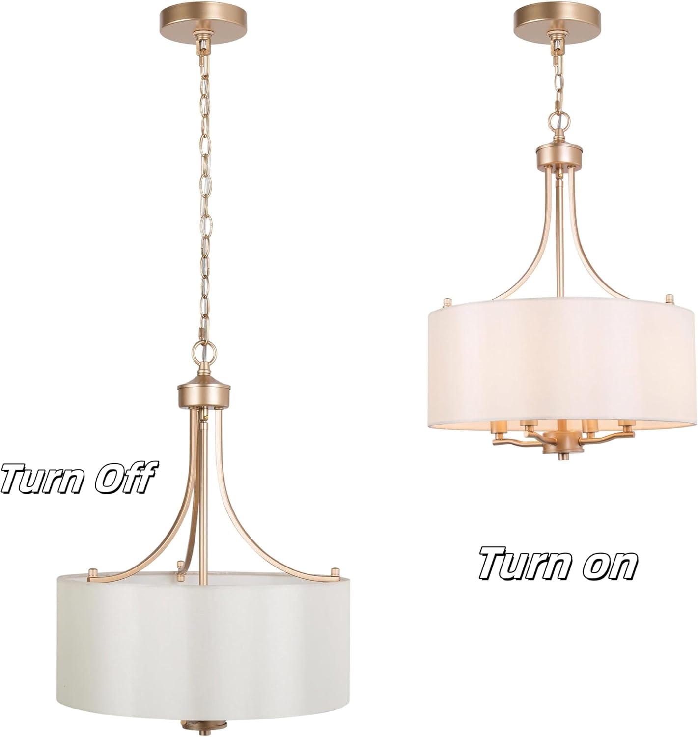 KSANA Gold Chandelier for Dining Room, 4-Light Modern Gold Drum Chandelier with White Fabric Shade for Living Room, Kitchen, and Bedroom