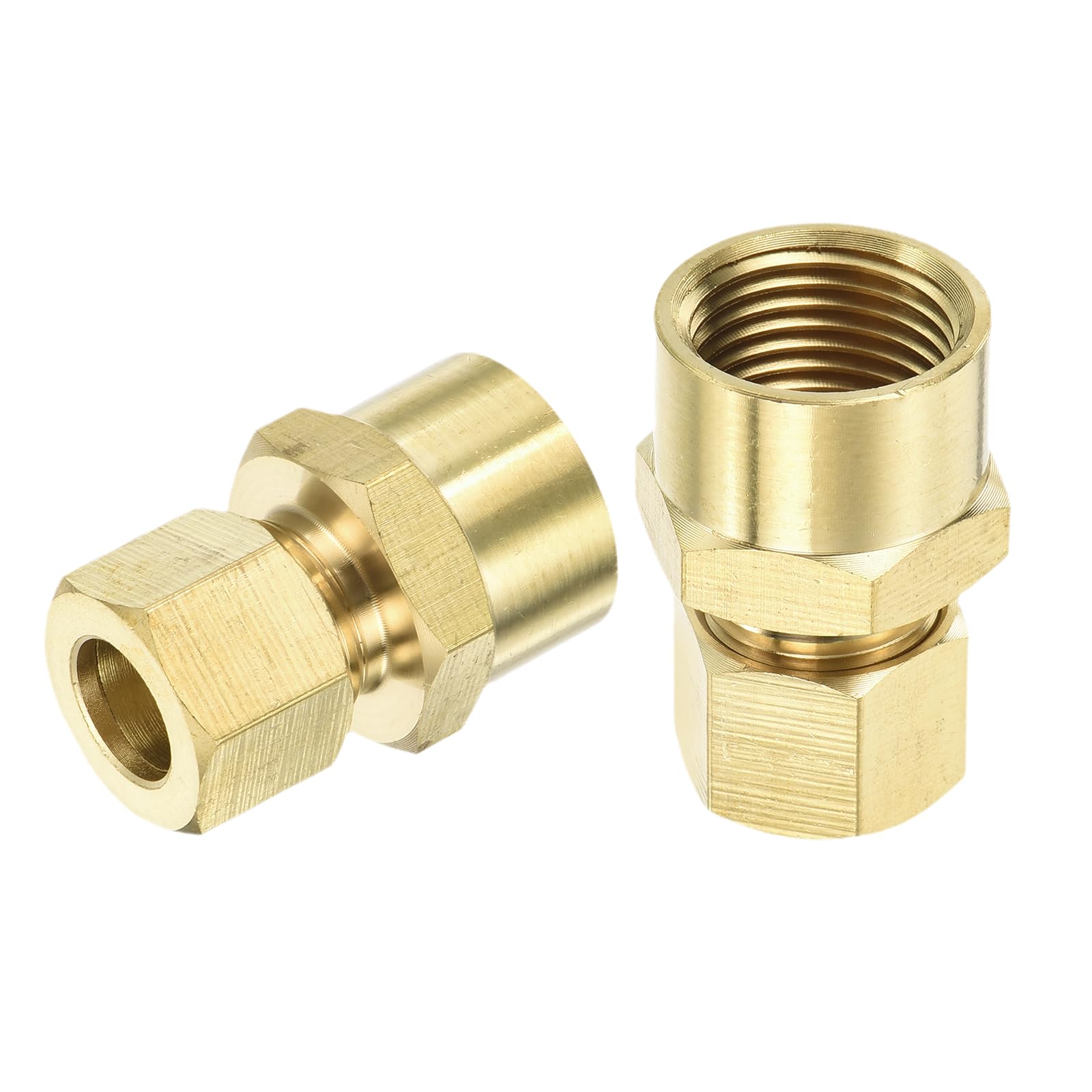 uxcell 3Pcs Brass Compression Tube Fitting, 3/8" Tube OD x 3/8" NPT Female Connector Straight Coupling Adapter Union Fittings