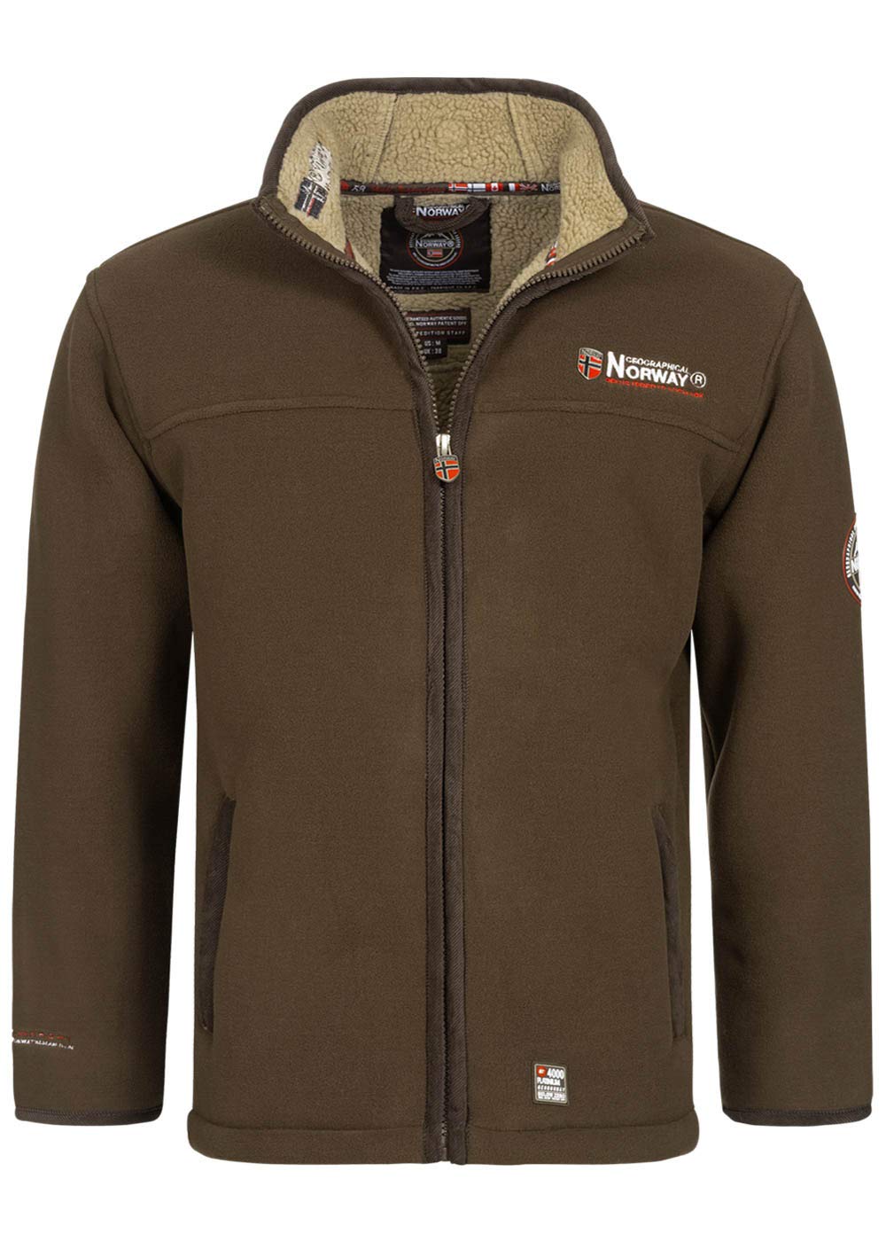 Geographical Norway - Chaqueta de forro polar para hombre ureka, con forro de pelo de peluche marrón S