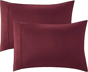 Bedsure Pillow Cases Standard Size Set of 2 - Burgundy Brushed Microfiber Pillowcases, Super Soft and Cozy Pillow Case Covers with Envelope Closure, Wrinkle, Fade and Stain Resistant, 20x26 Inches