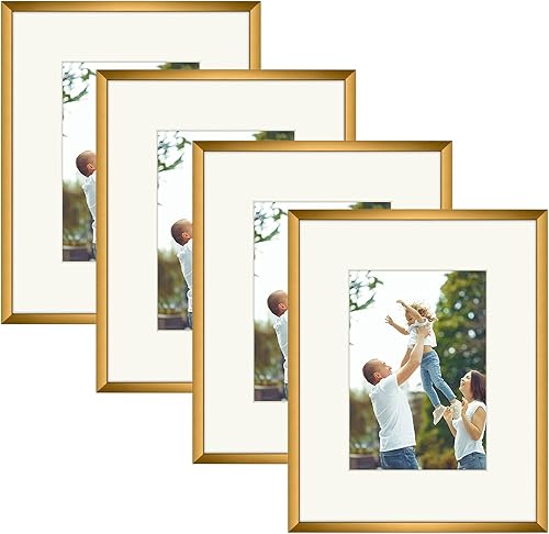 Golden State Art - Marcos de fotos de metal de 8 x 10 pulgadas con paspartú para fotos de 5 x 7 - Juego de 4 portarretratos de aluminio de 8 x 10