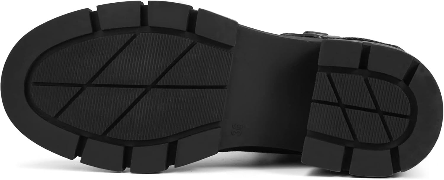 REDTOP Women's Combat Boots Chunky Lug Sole Ankle Boots Lace Up Buckle Casual Shoes - Image 5