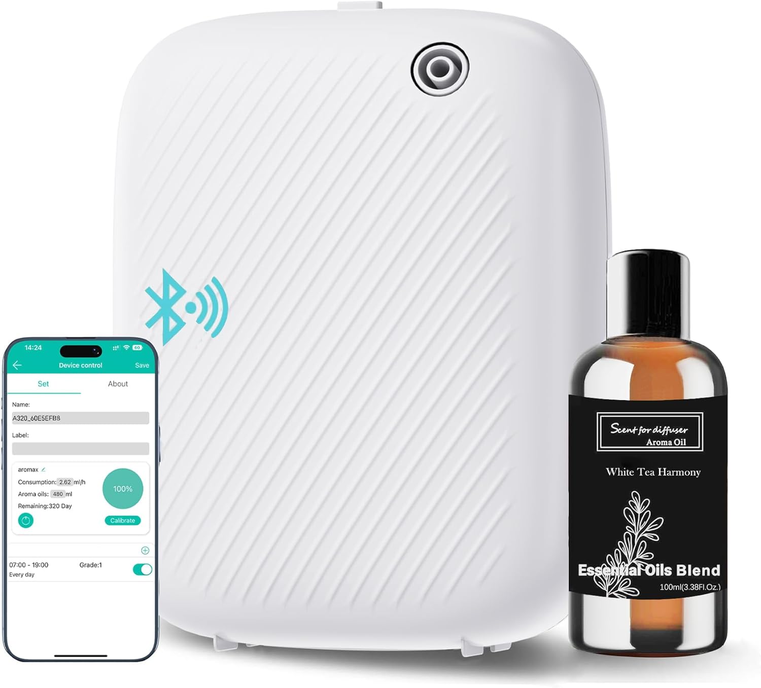 Smart Scent Air Machine Pro for Home, Waterless Essential Oil Diffuser, 400ML Diffuser with 100ML White Tea Essential Oil for Large Room and Commercial Use, Cover Up to 2000 Sq.Ft