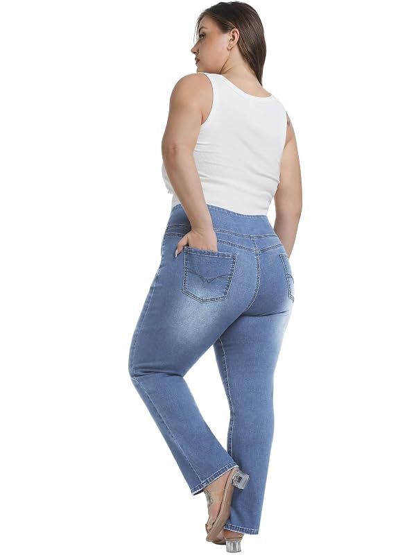 Chasehot Plus Size Pull on Jeans for Women, High Waisted Stretchy Trendy Straight Bootcut Elastic Waist Tummy Control Tapered Denim Jeggings Medium Blue,2XL by Chasehot - Used condition - Image 2