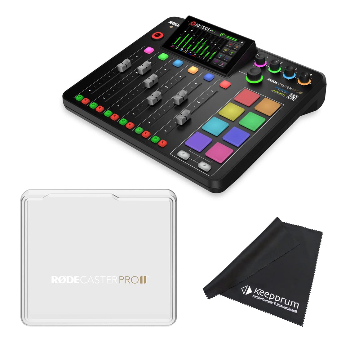 Rode Rodecaster Pro II Audio Production Studio + RodeCover 2 Abdeckung + keepdrum Mikrofasertuch
