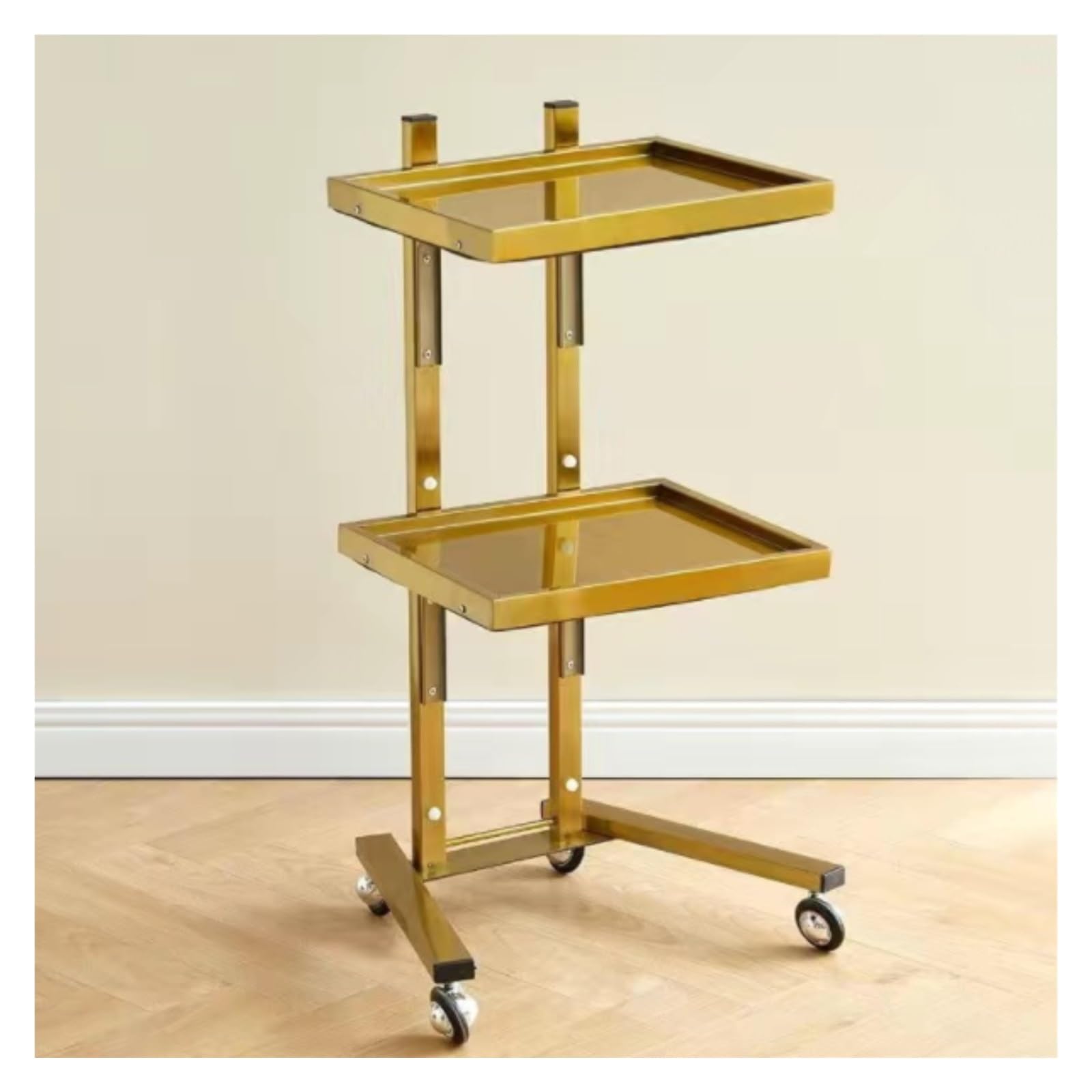 2 Tiers Hairdressing Movable Rolling Cart For Barber Shops(Gold)