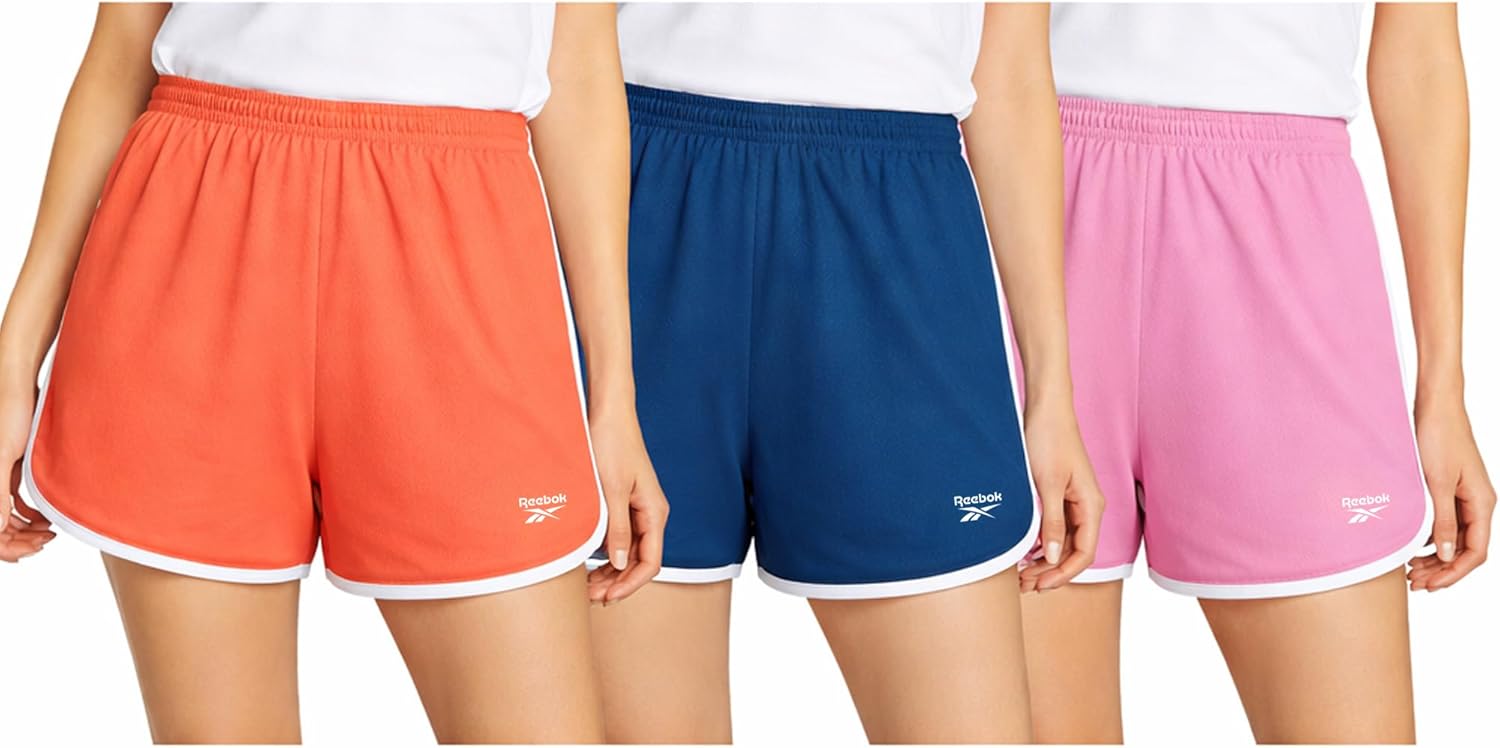 Reebok Girls Athletic Shorts - 3 Pack Active Performance Lightweight Mesh Dolphin Girls Shorts for Running Soccer Gym (7-12)